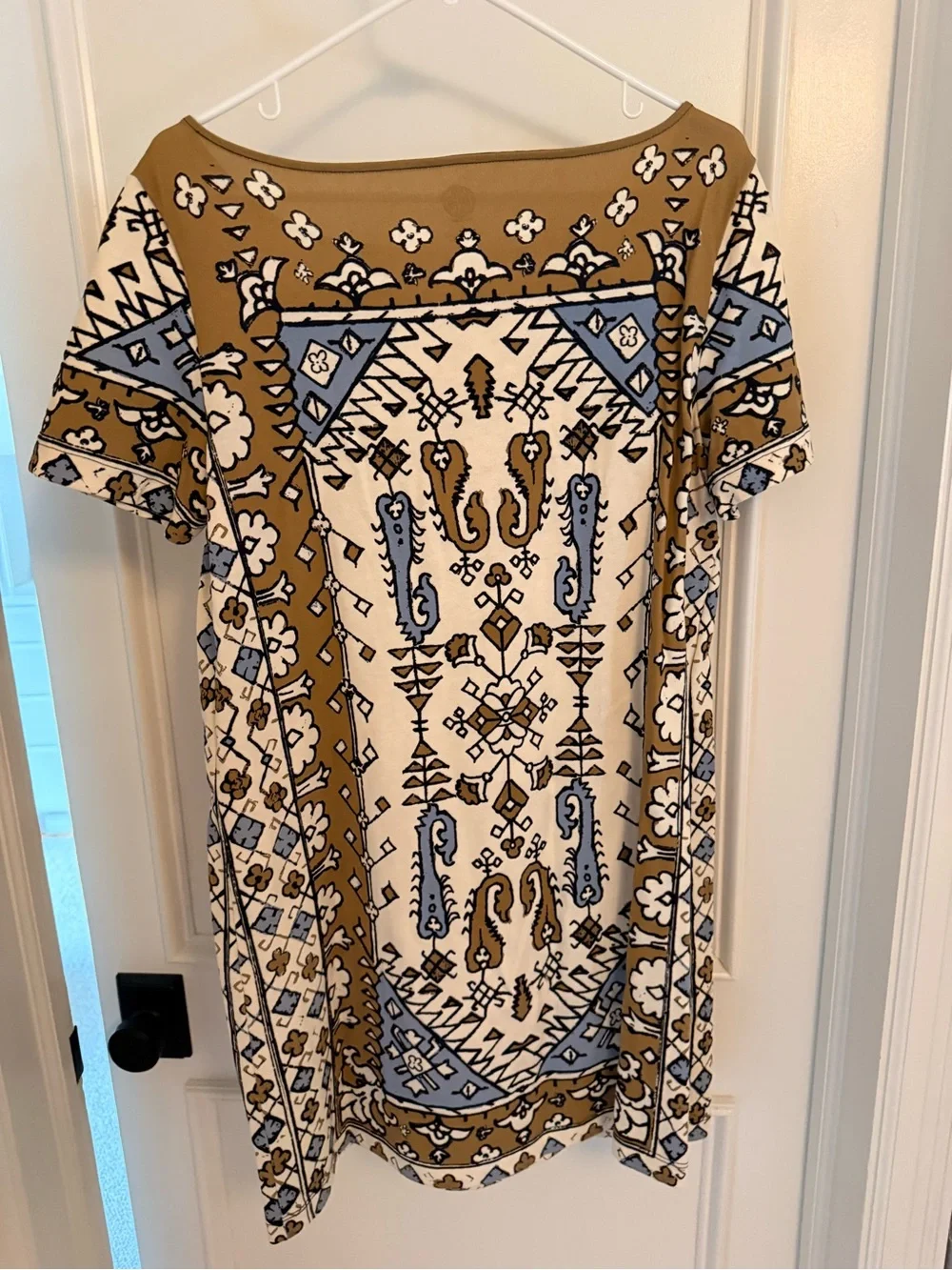 Tory Burch Cream, Brown & Blue Boho Shift Dress